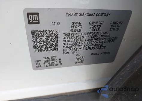 2023 Chevrolet Trailblazer Activ из США, поврежденный, VIN KL79MVSL4PB072802